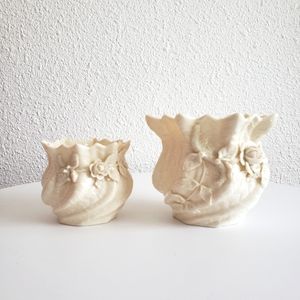 Vintage Irish Belleek Neptune 2 Shell Floral Vase Green Mark 1955-1965